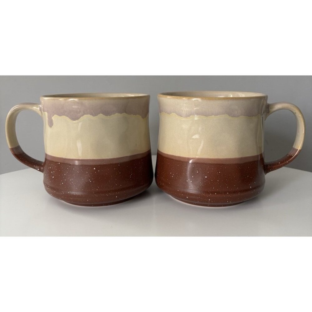 Bosmarlin set of 2 Large Ceramic Coffee Tea Mug Cup Gift Drip Glaze brown beige